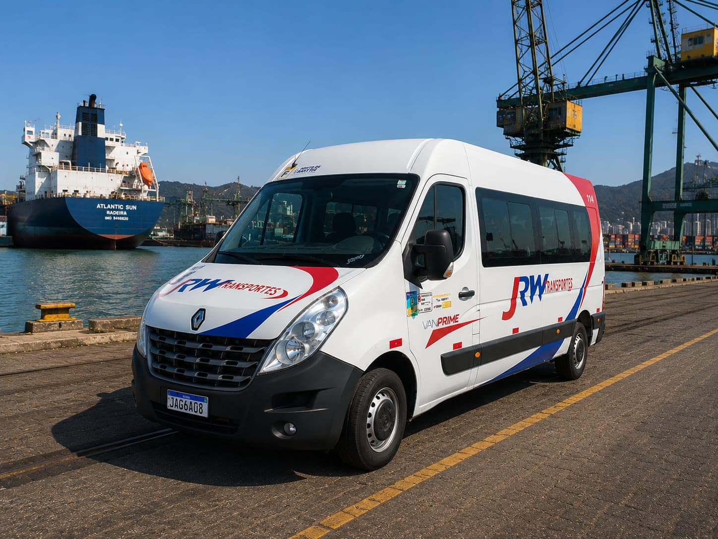 Van executiva da JRW Transportes no Porto de Santos